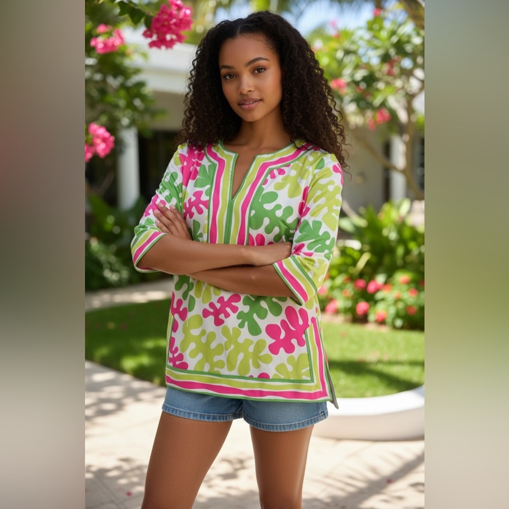Gretchen Scott Designs Pink and Green Striped Top